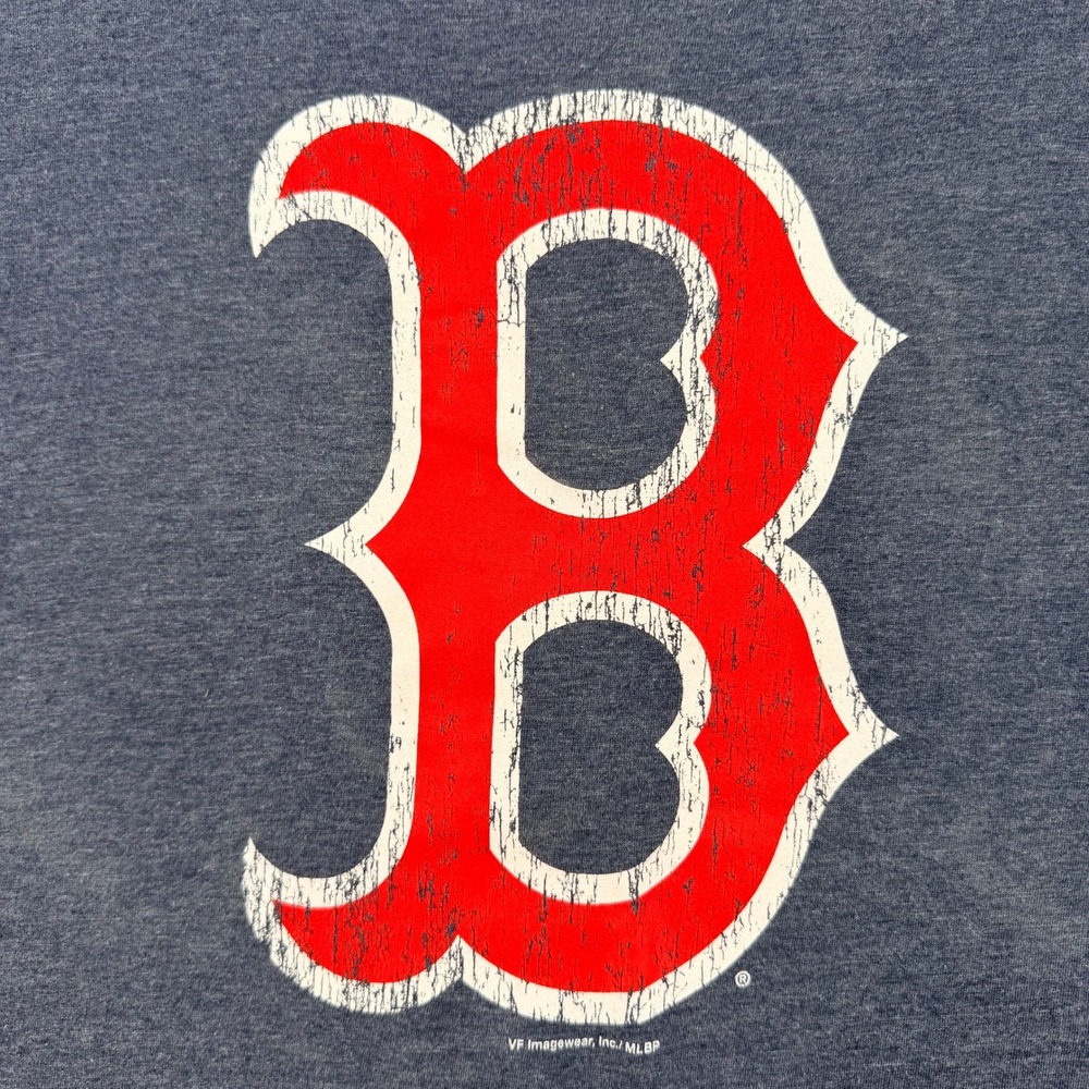 MLB Boston Red Sox Mens Large Navy Blue Distressed Logo Ring Spun Soft T-Shirt